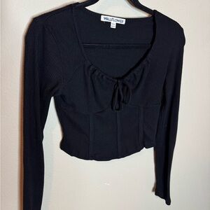 Wallflower Black Ribbed Tie Front Crop Top Size M